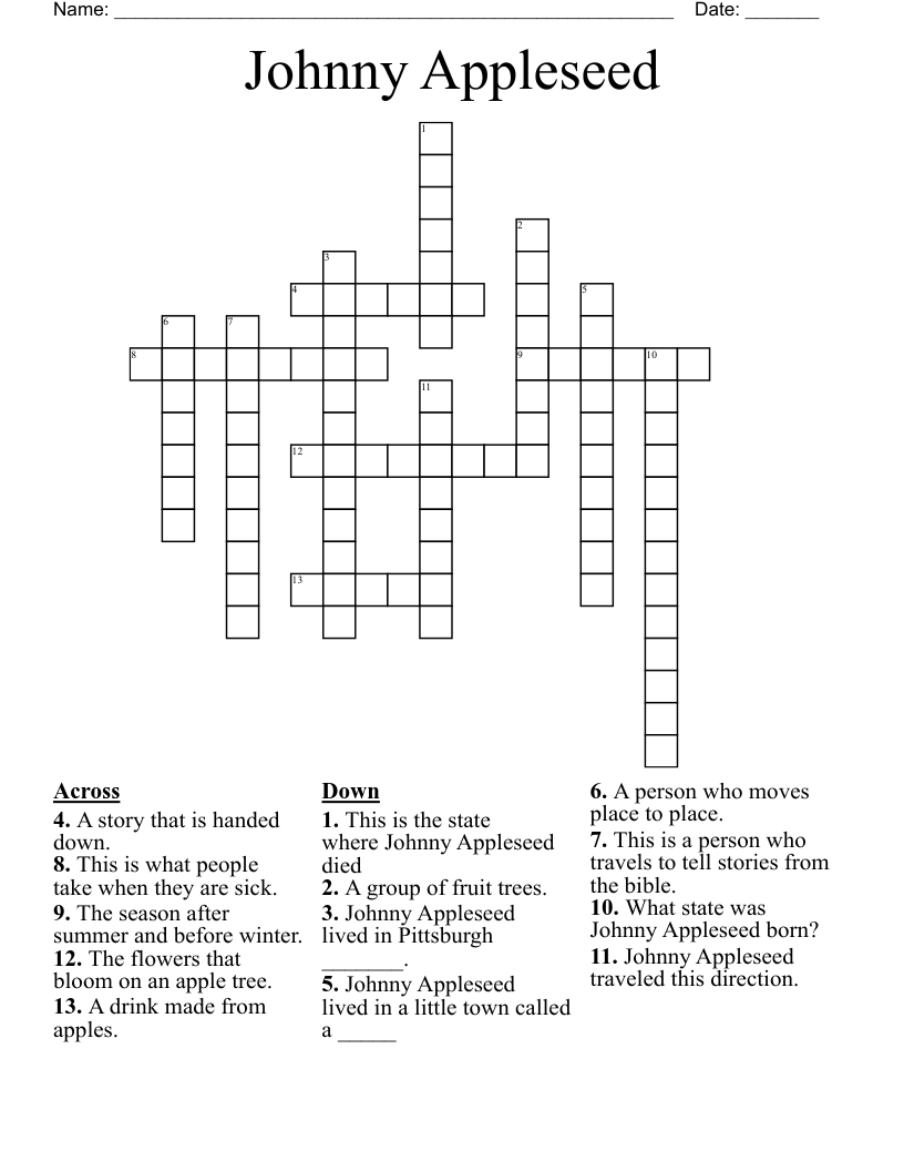 Johnny Appleseed Crossword