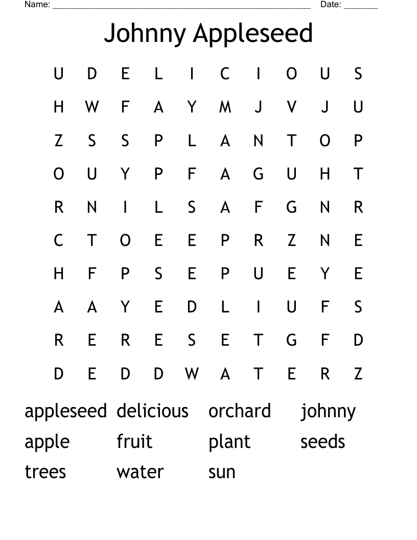 Johnny Appleseed Word Search