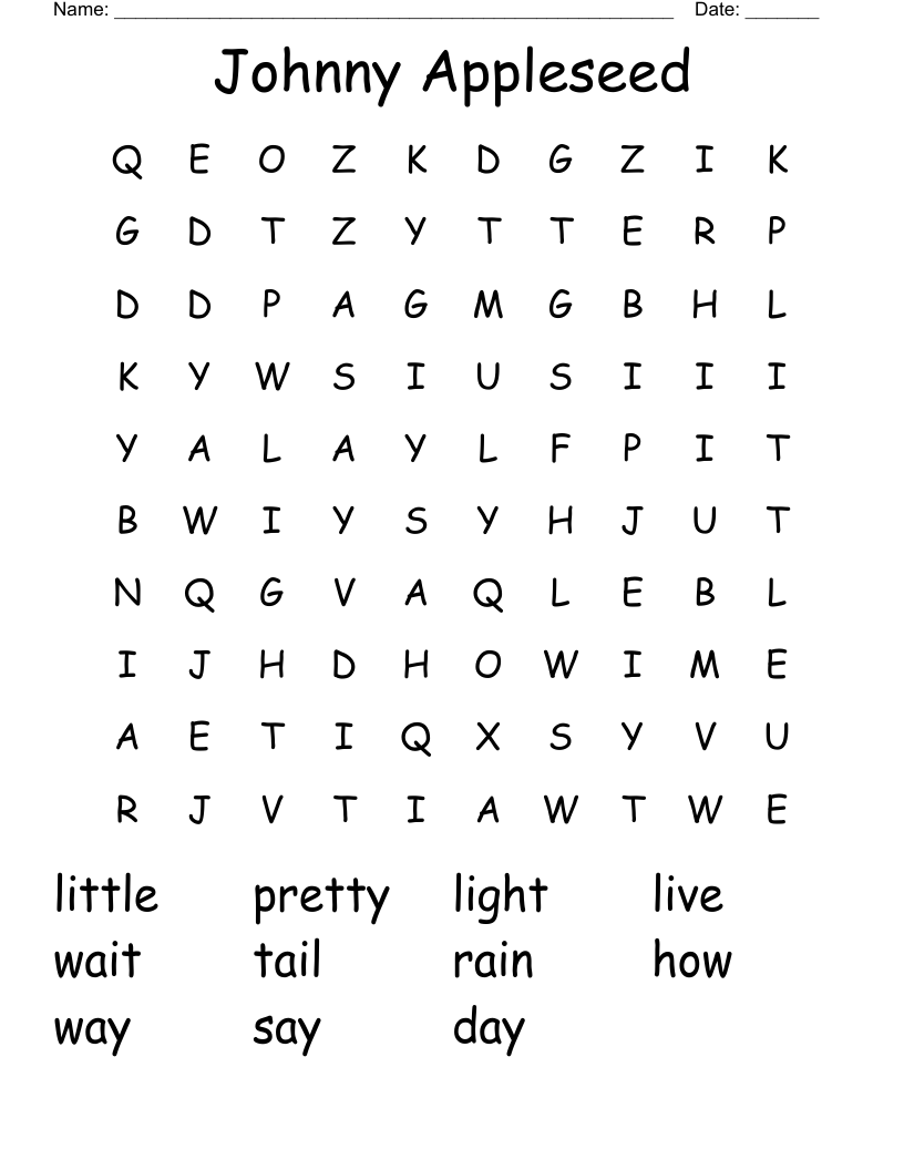 Johnny Appleseed Word Search