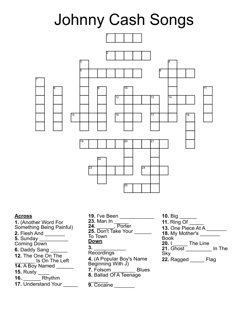 Johnny Cash Songs  Crossword