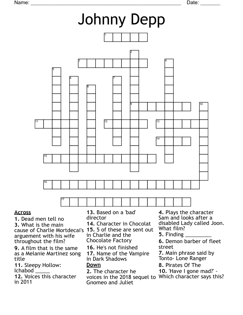 Johnny Depp Crossword