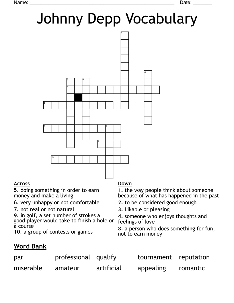 Johnny Depp Vocabulary Crossword