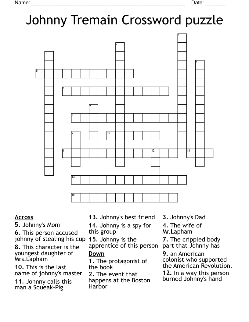 Johnny Tremain Crossword puzzle