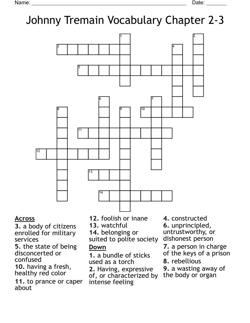 Johnny Tremain Vocabulary Chapter 2-3 Crossword
