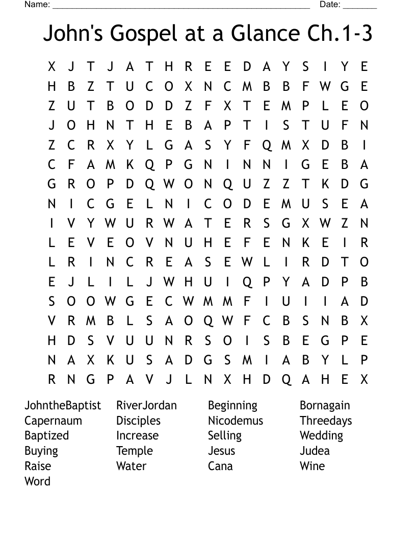 John's Gospel at a Glance Ch.1-3 Word Search