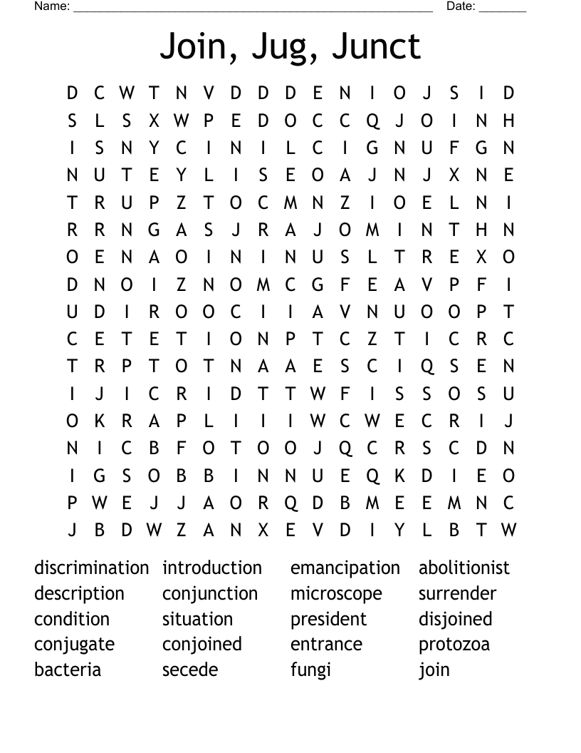 Join, Jug, Junct Word Search