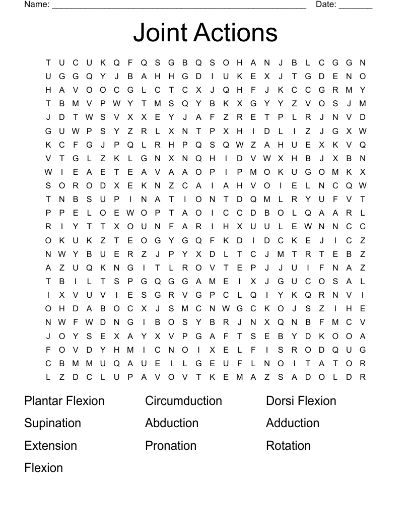 Joint Actions Word Search