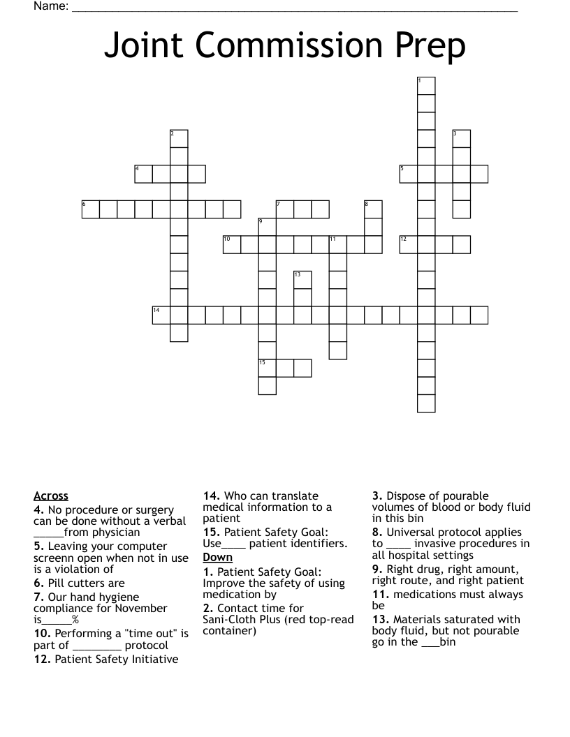 Joint Commission Prep Crossword