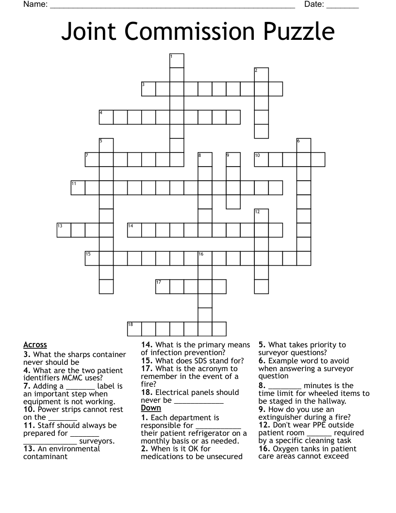 Joint Commission Puzzle Crossword