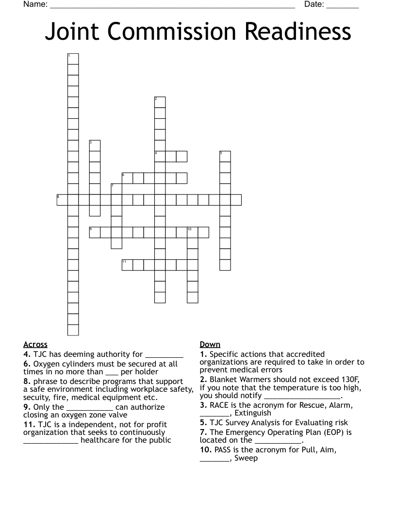 Joint Commission Readiness  Crossword