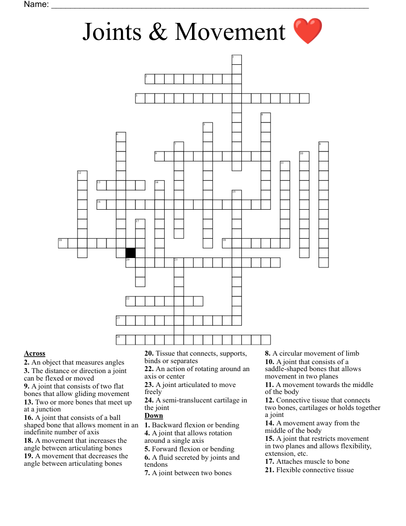Joints & Movement ❤️ Crossword