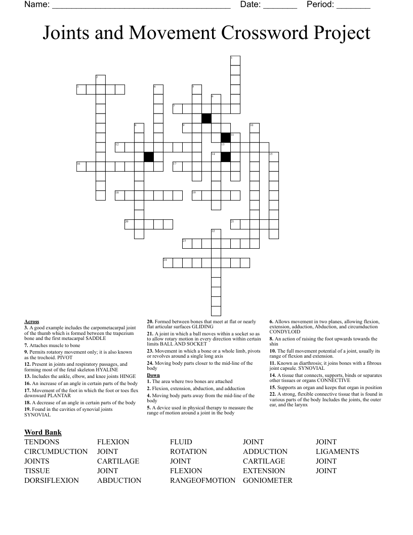 Joints and Movement Crossword Project