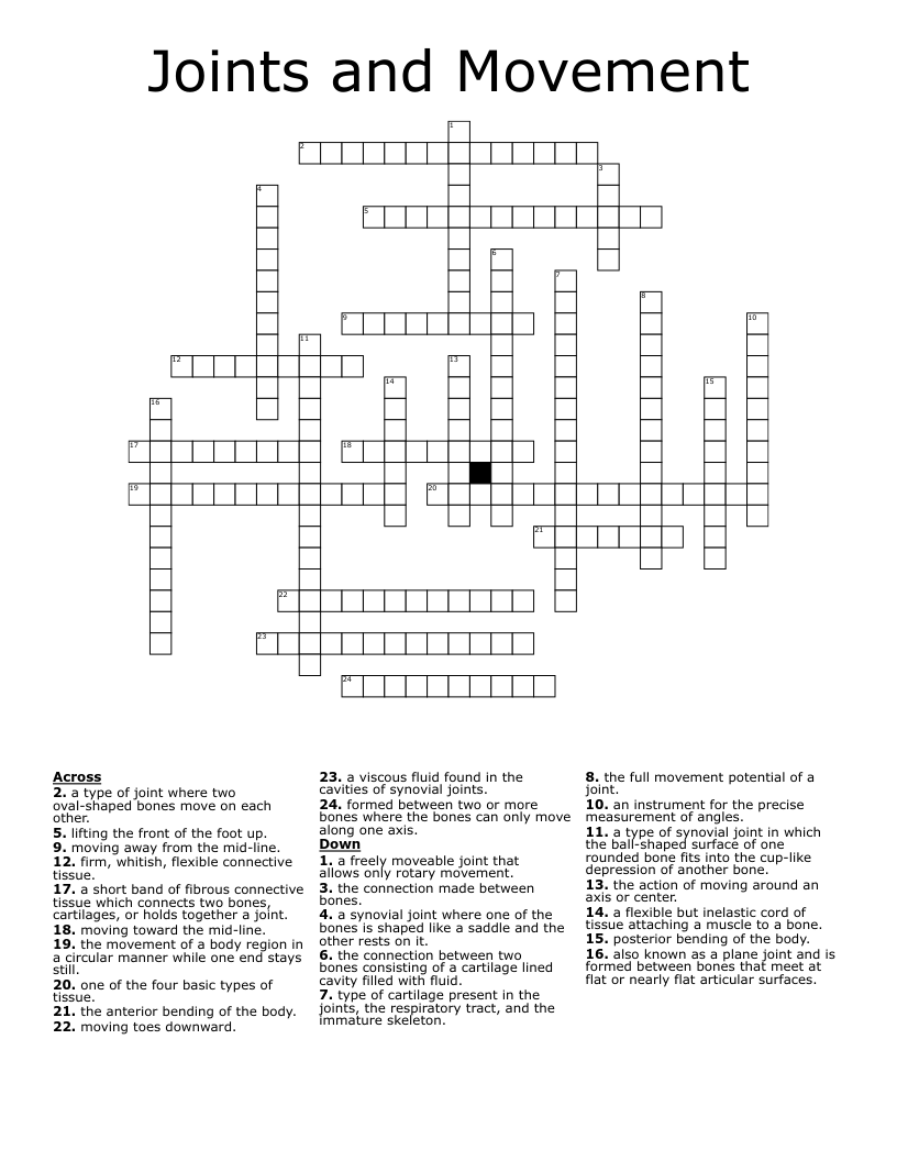 Joints and Movement  Crossword