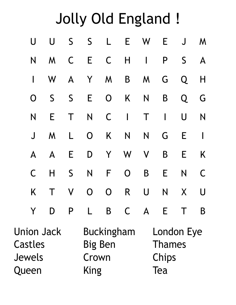Jolly Old England ! Word Search