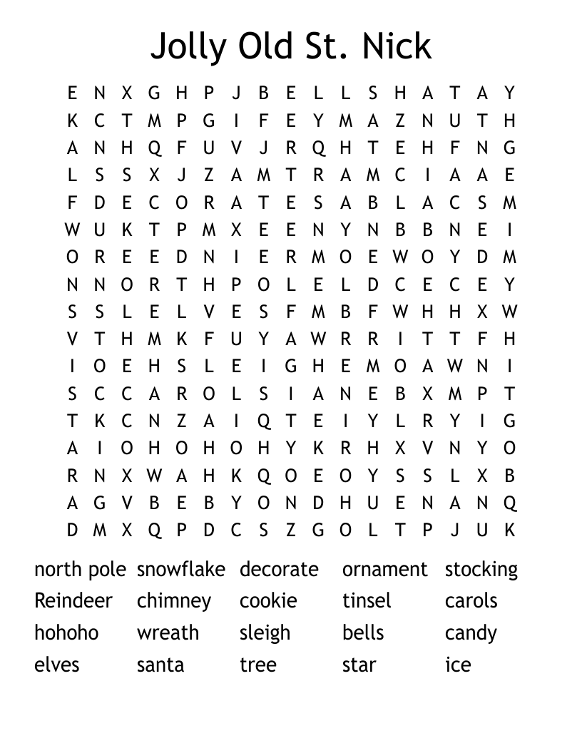 Jolly Old St. Nick Word Search