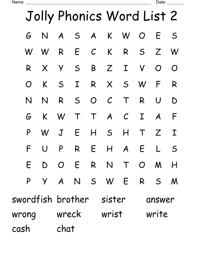Jolly Phonics Word List 2 Word Search
