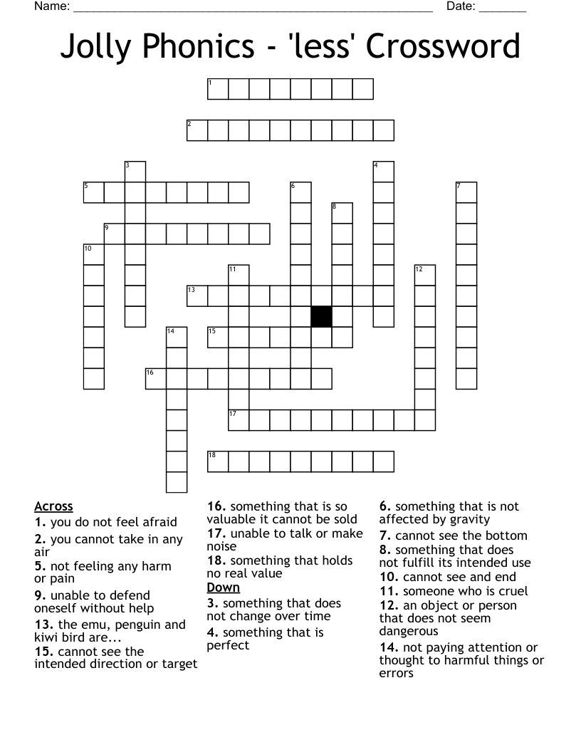 Jolly Phonics - 'less' Crossword