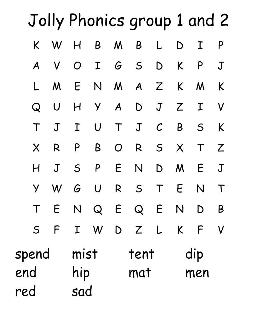 Jolly Phonics group 1 and 2 Word Search