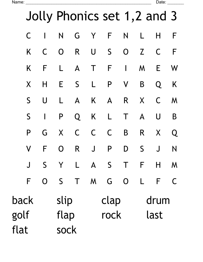 Jolly Phonics set 1,2 and 3 Word Search