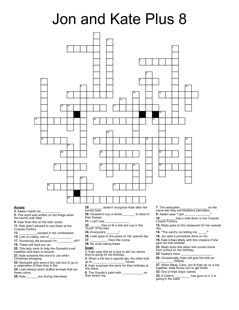 Jon and Kate Plus 8 Crossword
