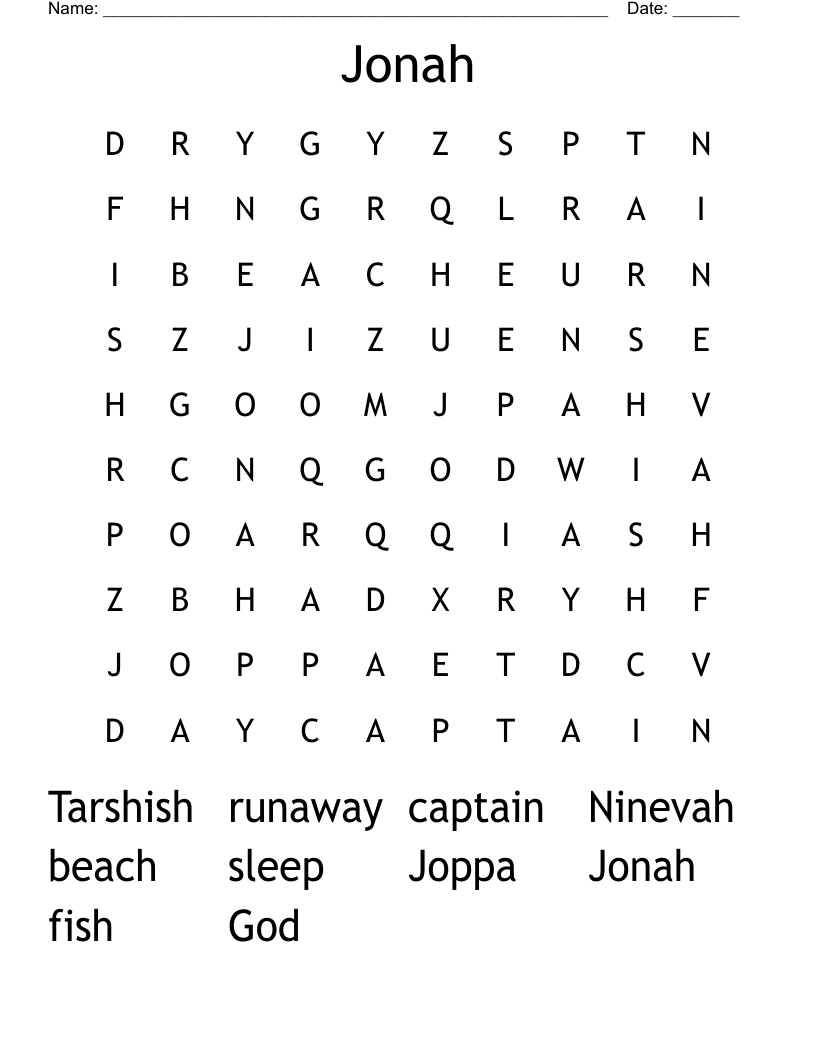 Jonah Word Search