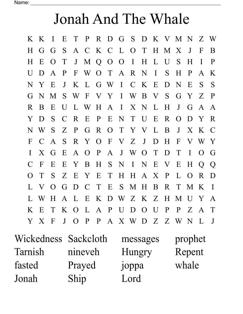 Jonah And The Whale Word Search