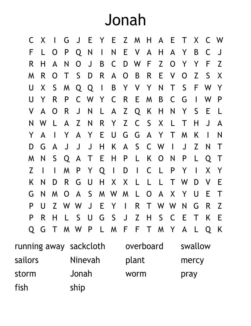 Jonah  Word Search