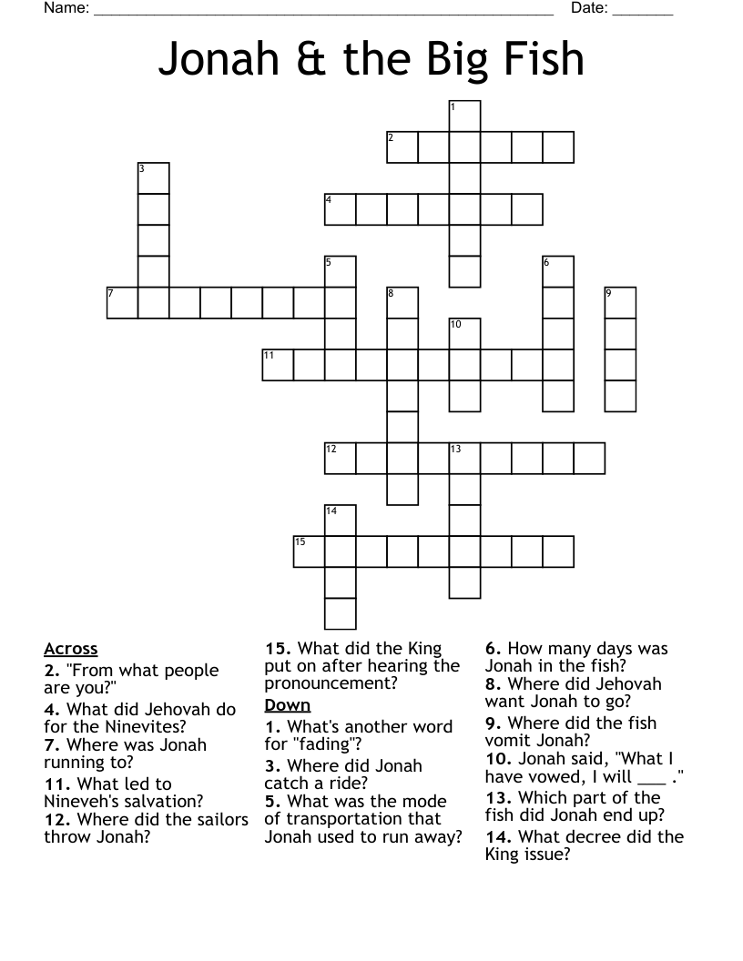 Jonah & the Big Fish Crossword