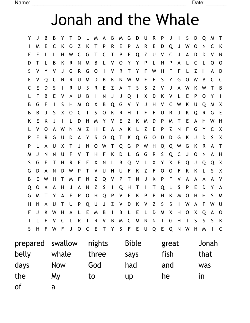 Jonah and the Whale Word Search