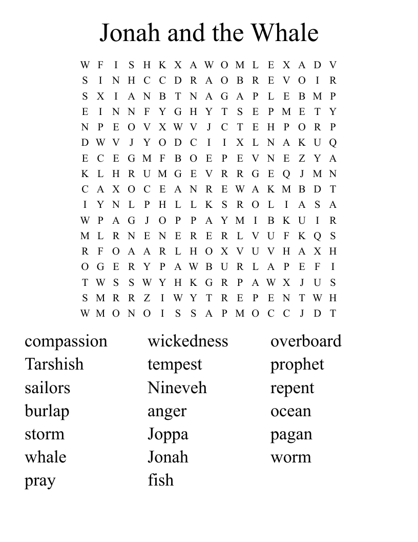 Jonah and the Whale Word Search