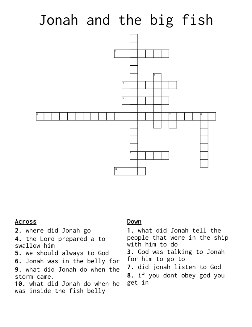 Jonah and the big fish  Crossword