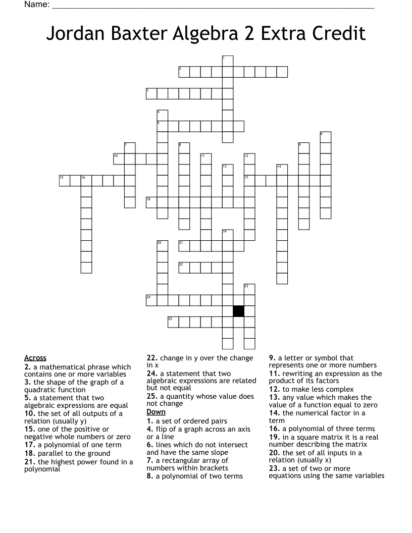 Jordan Baxter Algebra 2 Extra Credit  Crossword
