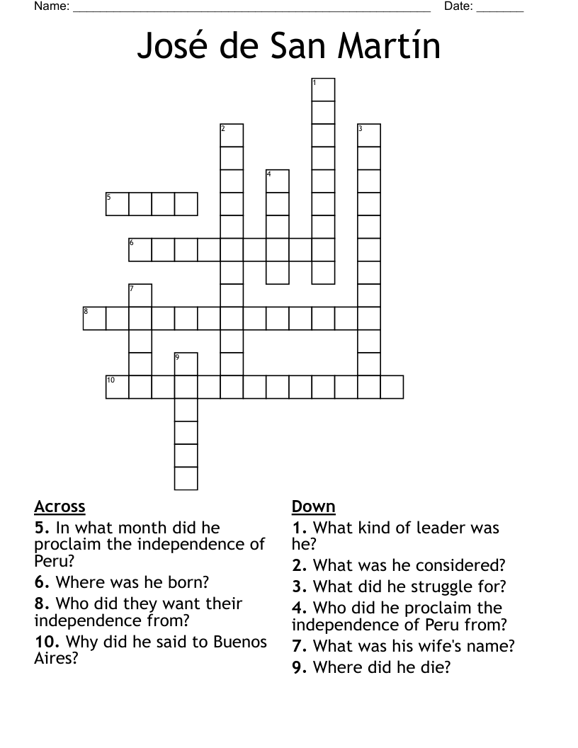 José de San Martín  Crossword