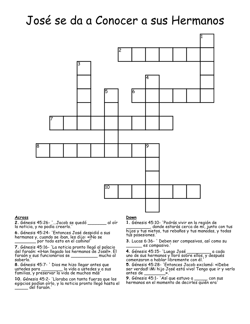 José se da a Conocer a sus Hermanos Crossword
