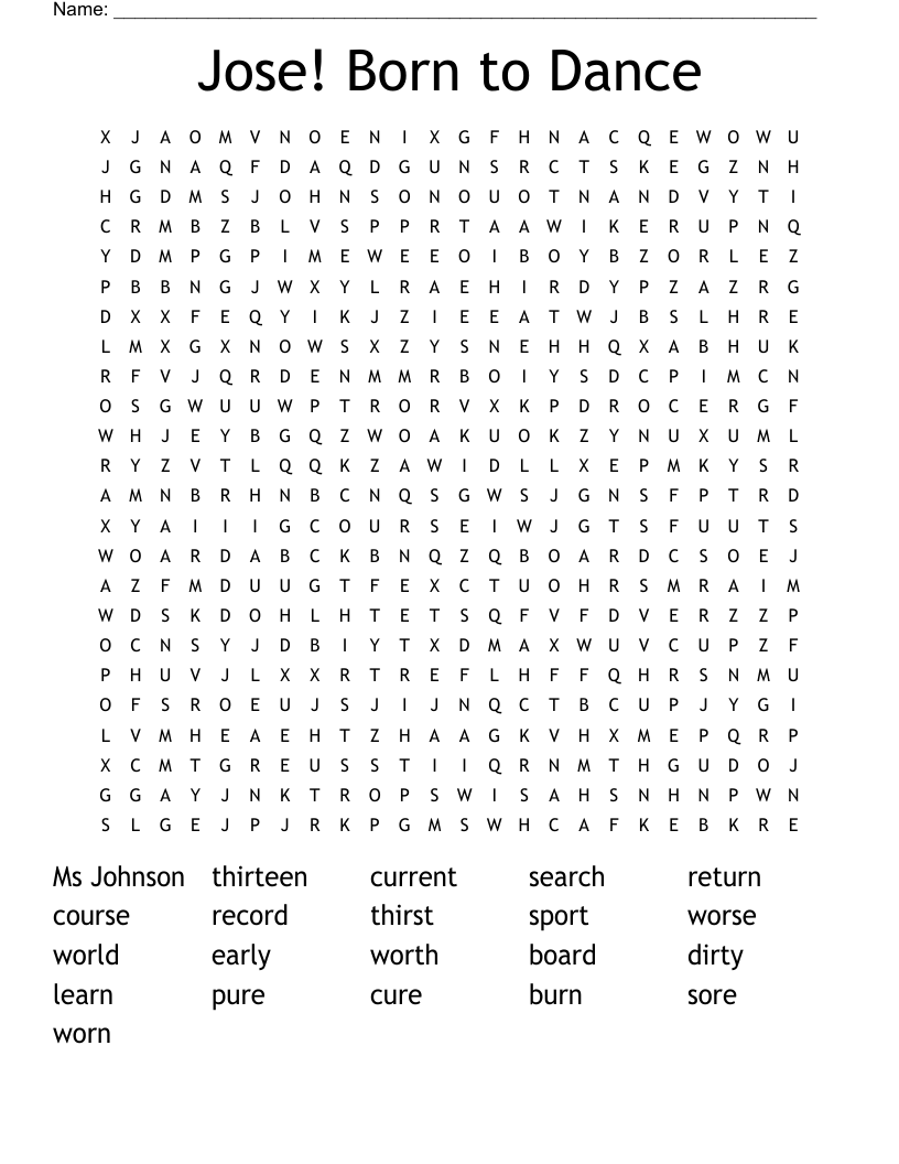 Jose! Born to Dance Word Search