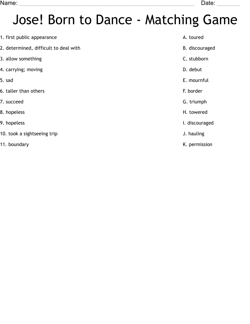 Jose! Born to Dance - Matching Game Worksheet