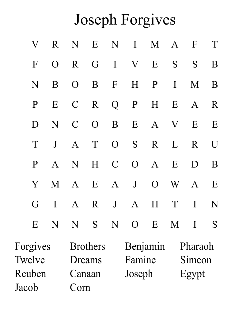 Joseph Forgives Word Search