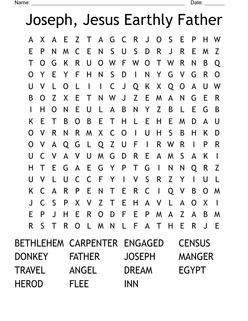 Joseph, Jesus Earthly Father Word Search