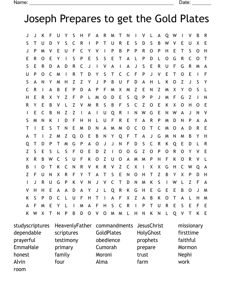 Joseph Prepares to get the Gold Plates Word Search