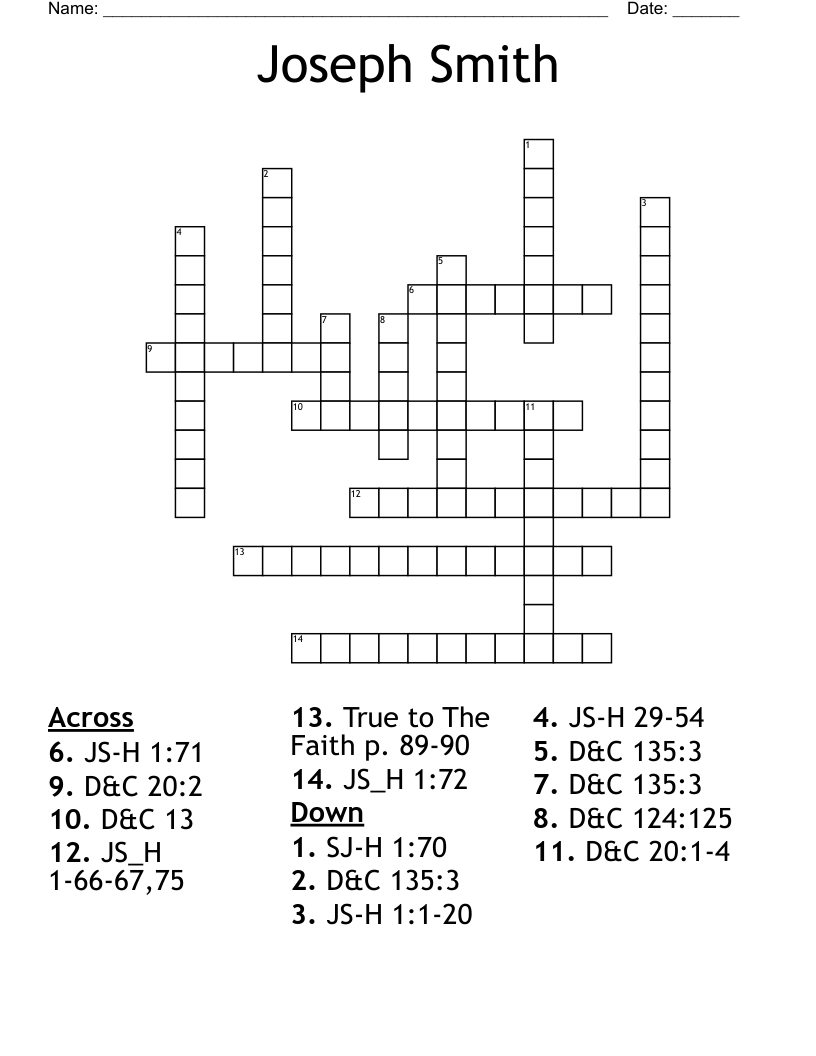 Joseph Smith Crossword