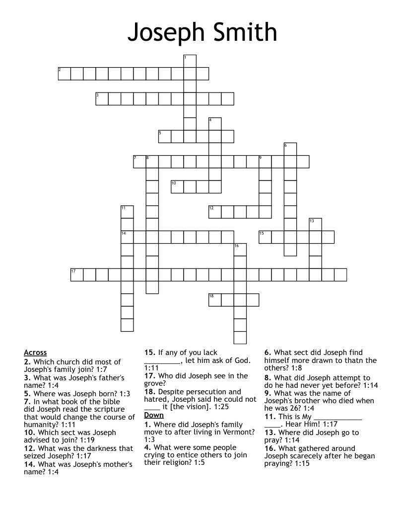 Joseph Smith Crossword