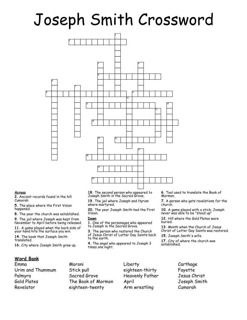Joseph Smith Crossword