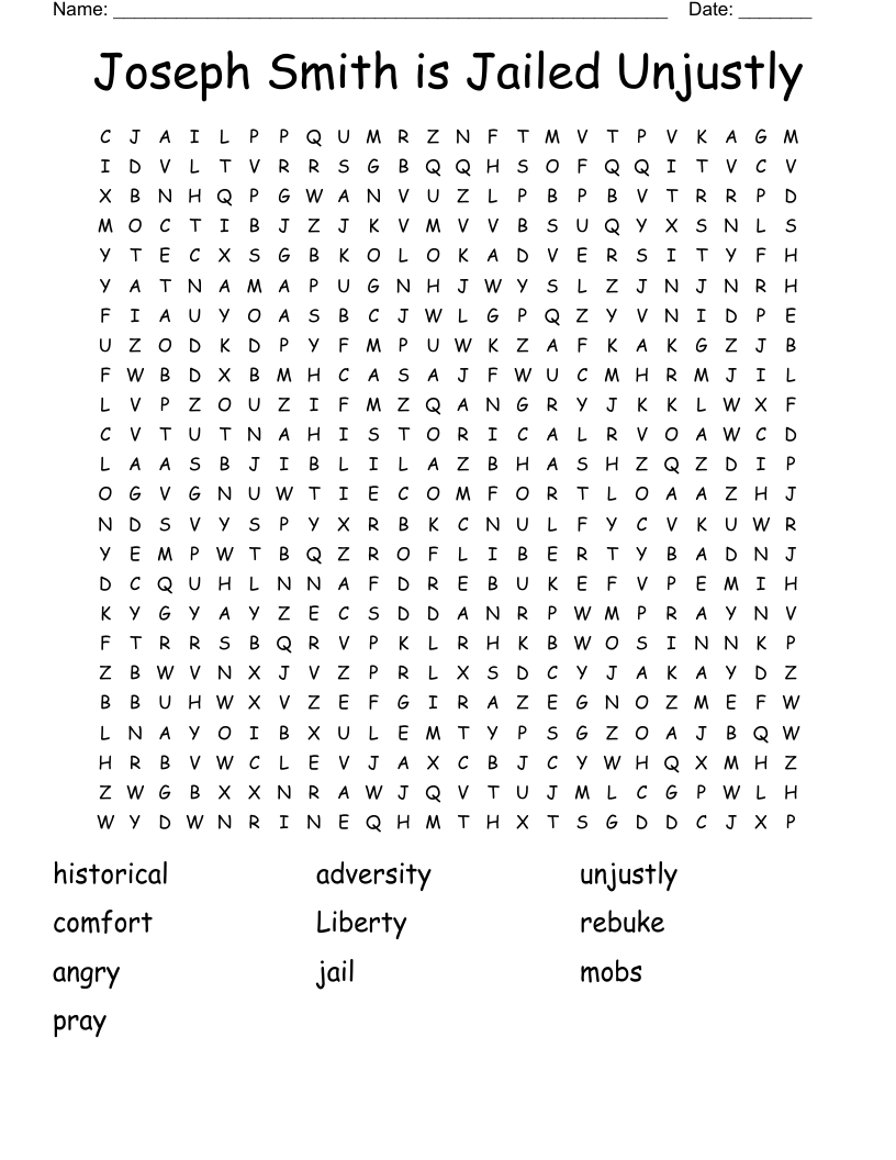 Joseph Smith is Jailed Unjustly Word Search