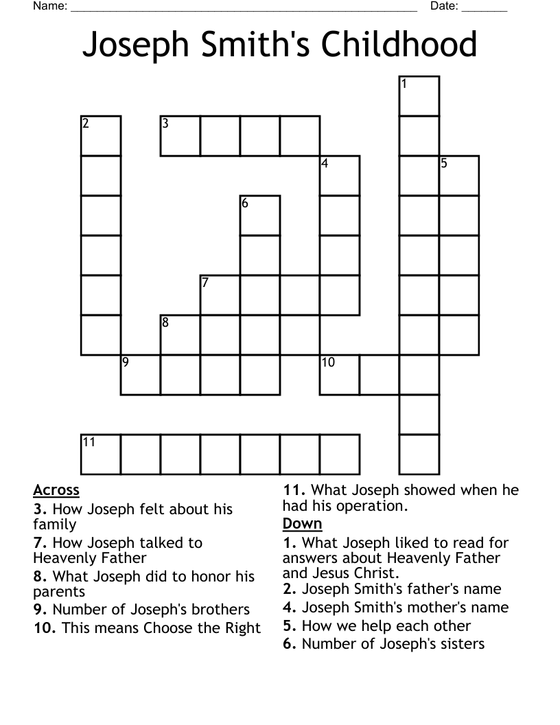 Joseph Smith's Childhood Crossword