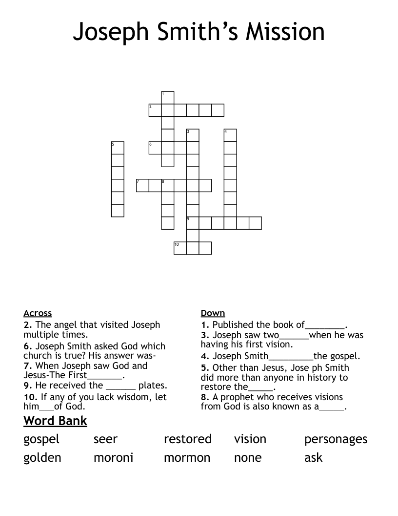 Joseph Smith’s Mission Crossword