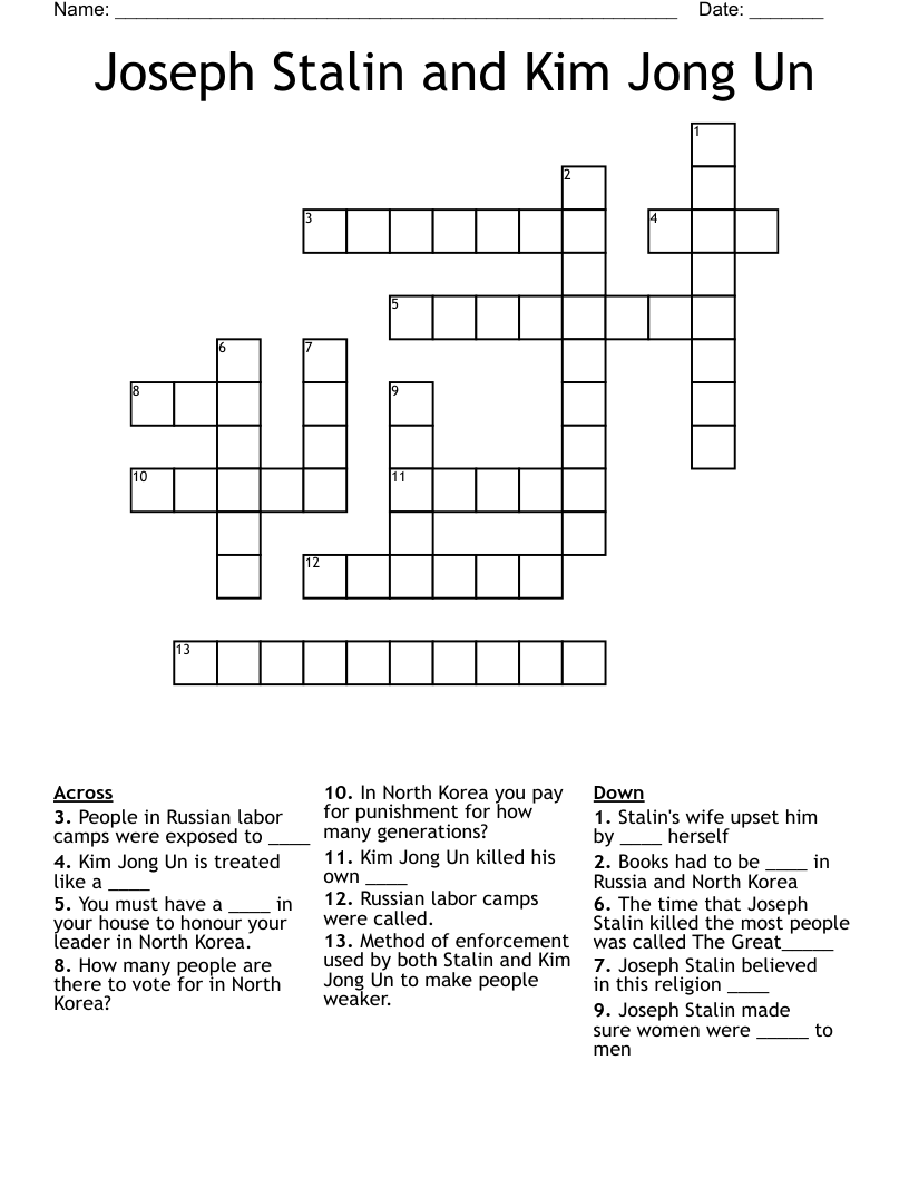 Joseph Stalin and Kim Jong Un Crossword