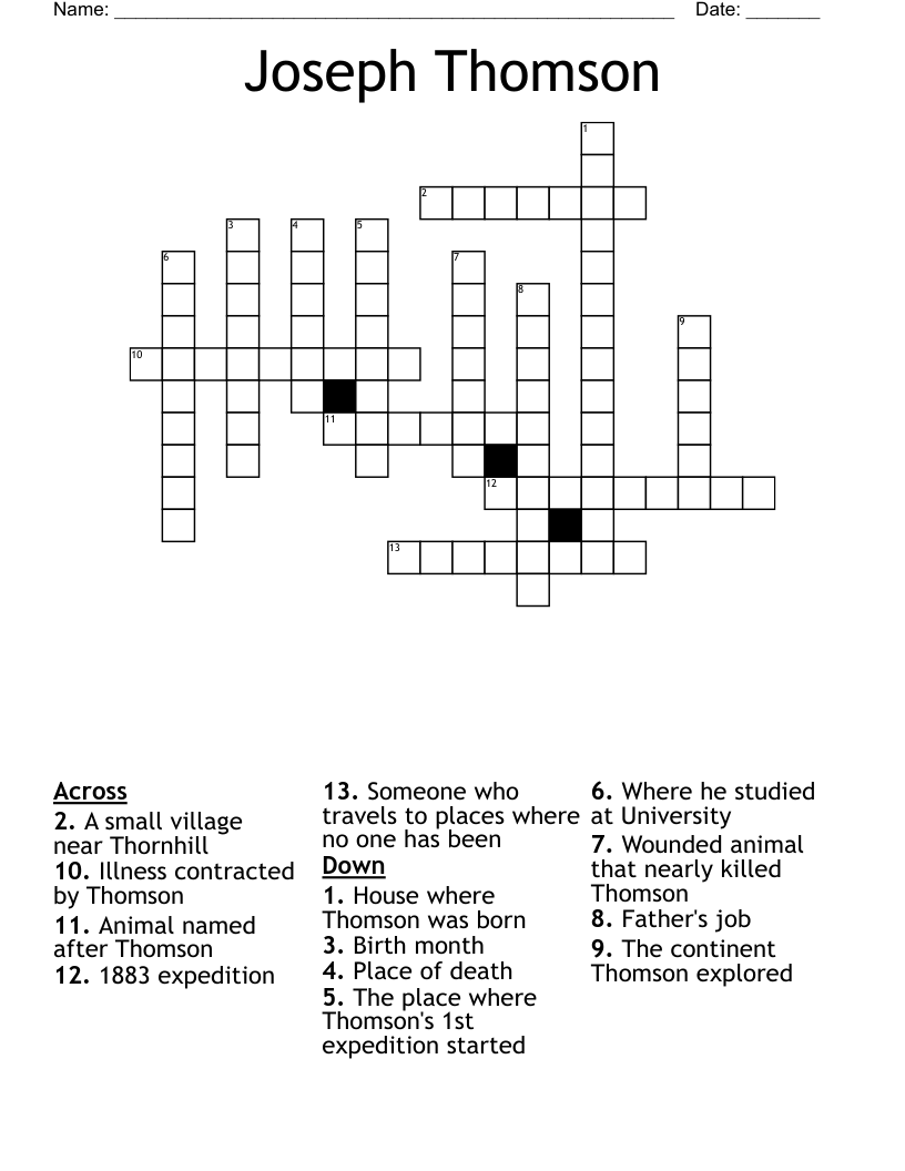 Joseph Thomson Crossword