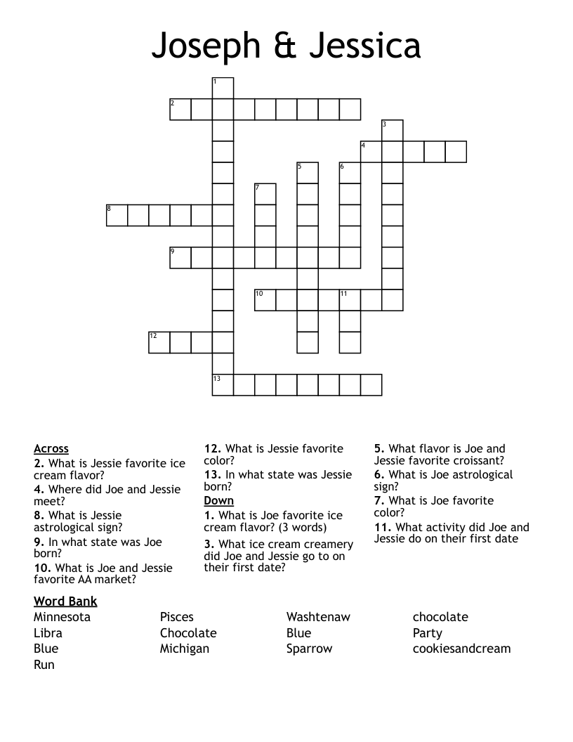 Joseph & Jessica Crossword