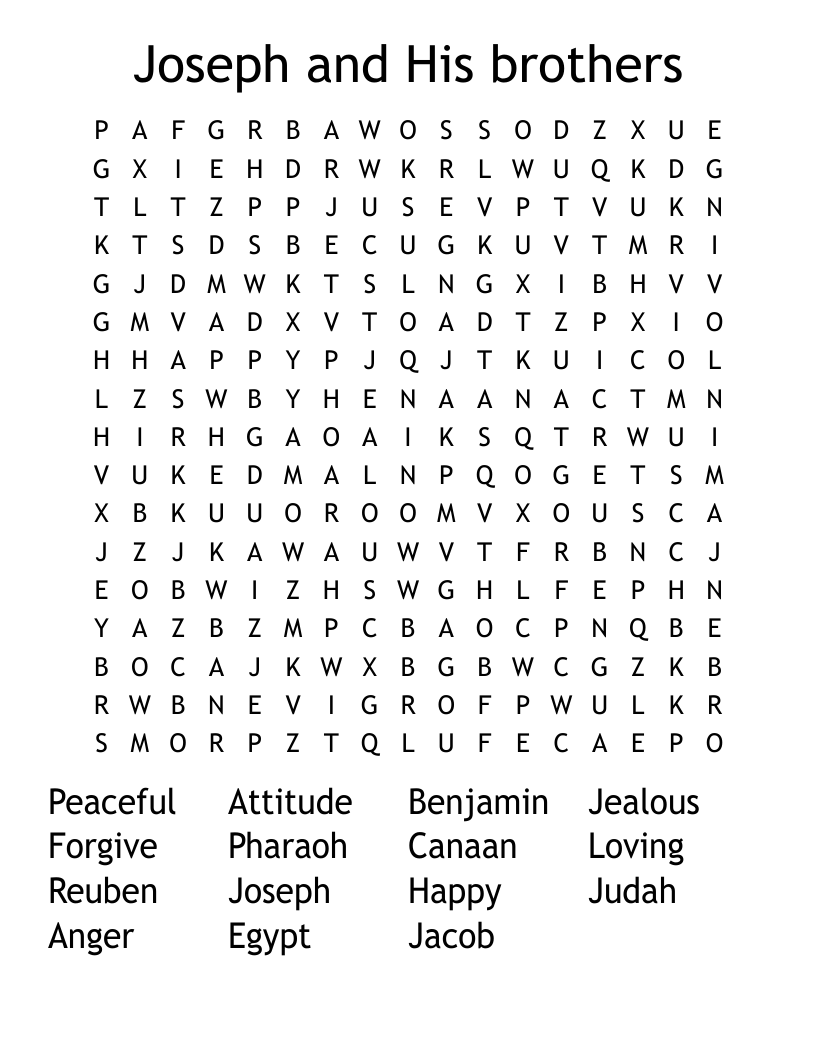 Joseph and His brothers Word Search