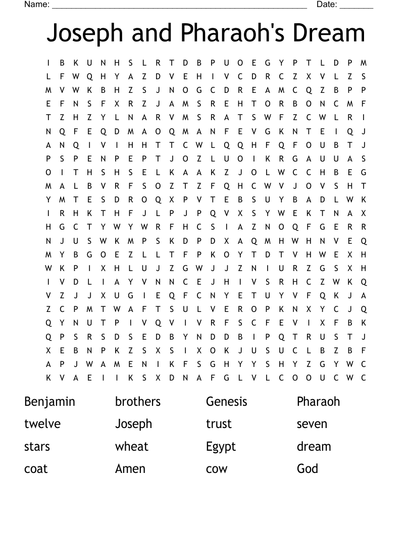 Joseph and Pharaoh's Dream  Word Search